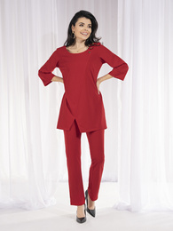 Elegancki, czerwony komplet spodnie z tuniką 37269