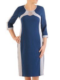 Granatowa sukienka z kontrastowymi, wyszczuplającymi wstawkami 34840