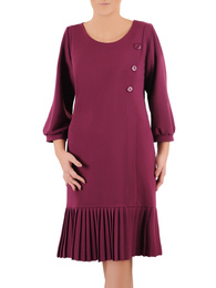 Fioletowa sukienka z guzikami, zakończona ozdobną plisą 37149