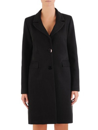 Klasyczny, flauszowy płaszcz damski w kolorze czarnym 26904